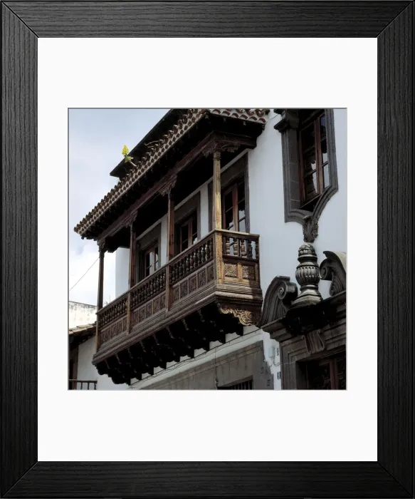 Framed Print : Detail of a typical balcony made in Tea pine wood in the city of Teror, Grand Canary Framed Print : Detail of a typical balcony made in Tea pine wood in the city of Teror, Grand Canary