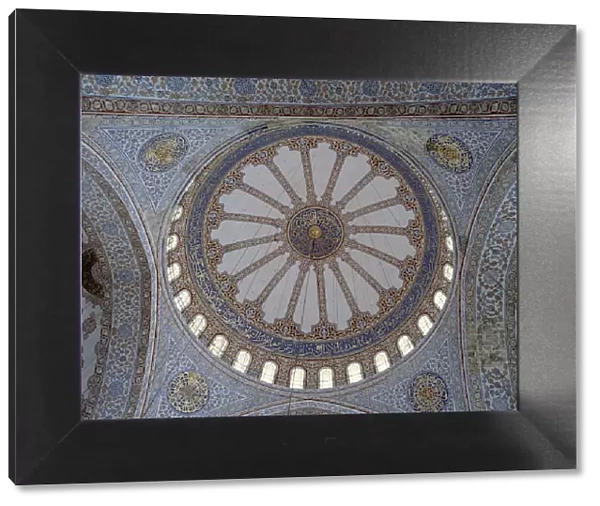 Interior view of the dome of the Blue Mosque in Istanbul