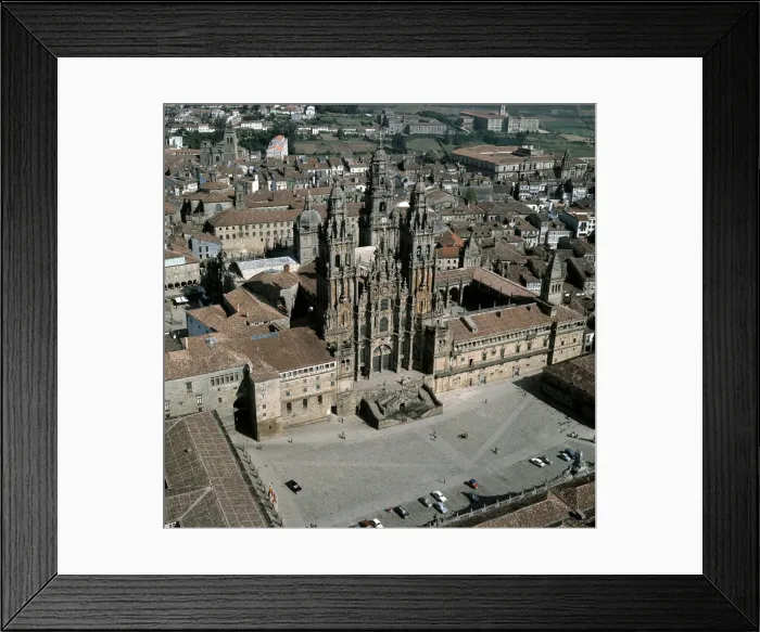 Framed Print : Aerial view of the Cathedral of Santiago de Compostela, dated in 1103 Framed Print : Aerial view of the Cathedral of Santiago de Compostela, dated in 1103