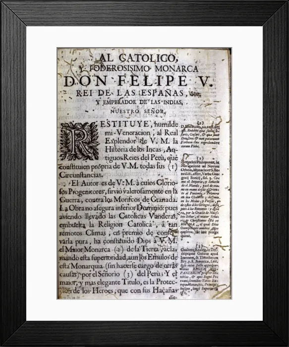 Framed Print : First page of the book Comentarios Reales (Royal Commentaries), edition of 1723 Framed Print : First page of the book Comentarios Reales (Royal Commentaries), edition of 1723