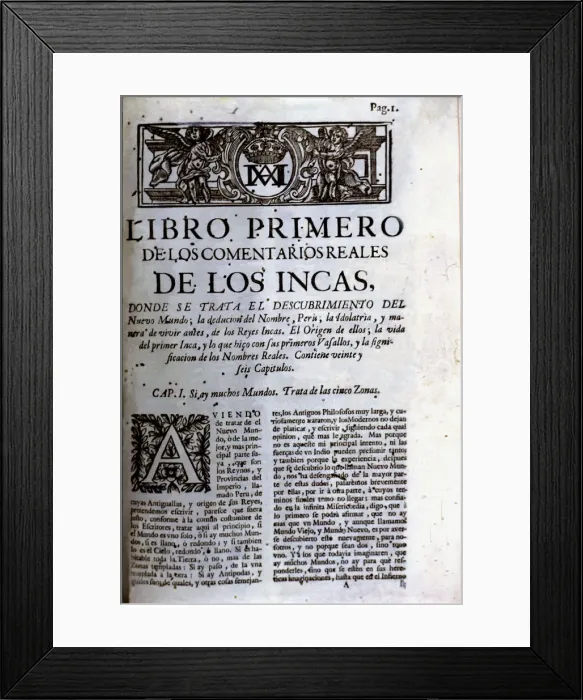 Framed Print : Royal Commentaries of Garcilaso de la Vega, first page of Book First Framed Print : Royal Commentaries of Garcilaso de la Vega, first page of Book First