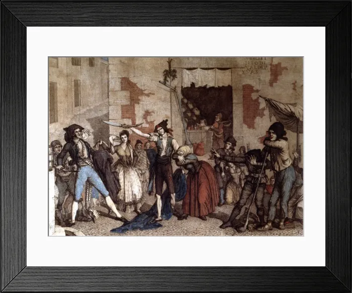 Framed Print : Anonimous engraving of the 18th century with the final scene of the play Manolo Framed Print : Anonimous engraving of the 18th century with the final scene of the play Manolo