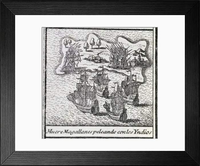 Framed Print : Death of Magellan to intervene in the fight between natives in one of the islands