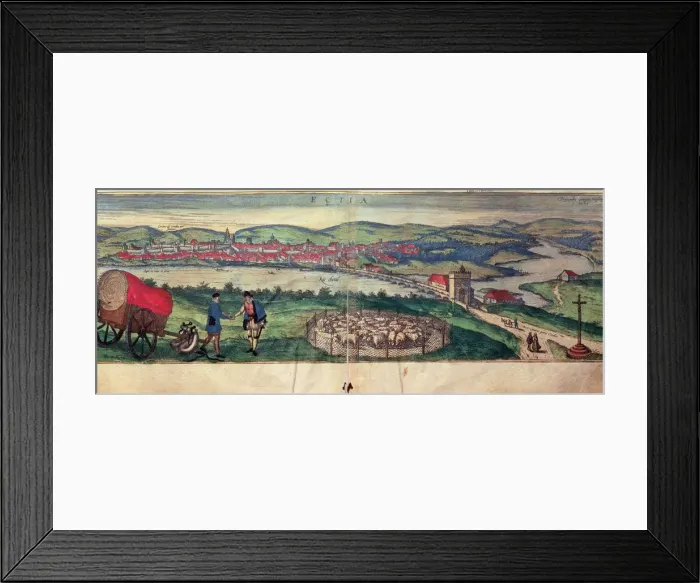 Framed Print : View of the city of Ecija and the Genil river. Engraving in the work Civitates Orbis Terrarum Framed Print : View of the city of Ecija and the Genil river. Engraving in the work Civitates Orbis Terrarum