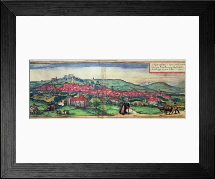 Framed Print : View of the city of Burgos. Engraving in the work Civitates Orbis Terrarrum, 1576 Framed Print : View of the city of Burgos. Engraving in the work Civitates Orbis Terrarrum, 1576