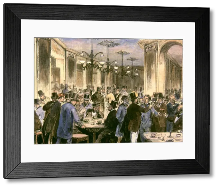 Framed Print : Cafe Swiss or Cafe of artists of Madrid, 1871, colored engraving in La Framed Print : Cafe Swiss or Cafe of artists of Madrid, 1871, colored engraving in La