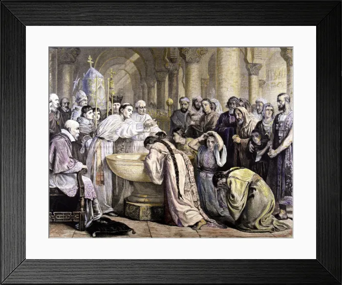 Framed Print : Baptism of the Moorish of Granada in 1500, copy of the painting of Edwin Long Framed Print : Baptism of the Moorish of Granada in 1500, copy of the painting of Edwin Long