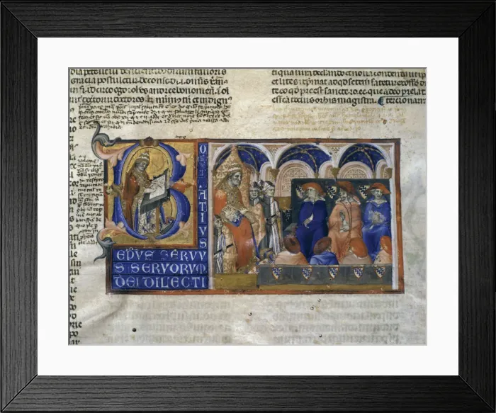 Framed Print : Bonifacio VIII (c. 1235-1303), Pope (1294-1303), miniature of their Decretals (Liber Framed Print : Bonifacio VIII (c. 1235-1303), Pope (1294-1303), miniature of their Decretals (Liber