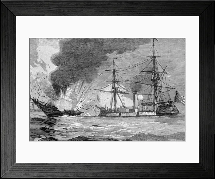 Framed Print : War Chile - Bolivia, naval battle of Iquique, between the Chilean corvette Esmeralda Framed Print : War Chile - Bolivia, naval battle of Iquique, between the Chilean corvette Esmeralda