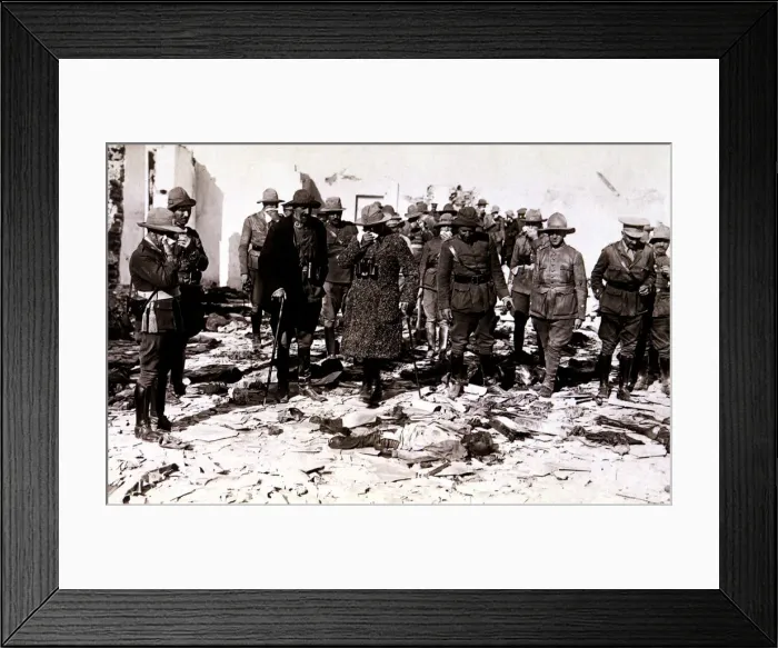 Framed Print : Morocco Campaign, disaster of Annual (Anoual), July 1921, officers before the bodies Framed Print : Morocco Campaign, disaster of Annual (Anoual), July 1921, officers before the bodies