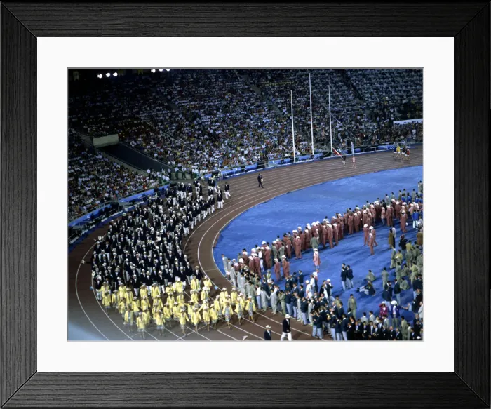 Framed Print : Athletes parade during the opening ceremony of the 1992 Barcelona Olympic Games Framed Print : Athletes parade during the opening ceremony of the 1992 Barcelona Olympic Games