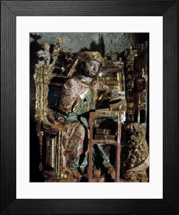 Framed Print : Saint Mark, detail of a Romanesque altarpiece of the 16th century Framed Print : Saint Mark, detail of a Romanesque altarpiece of the 16th century