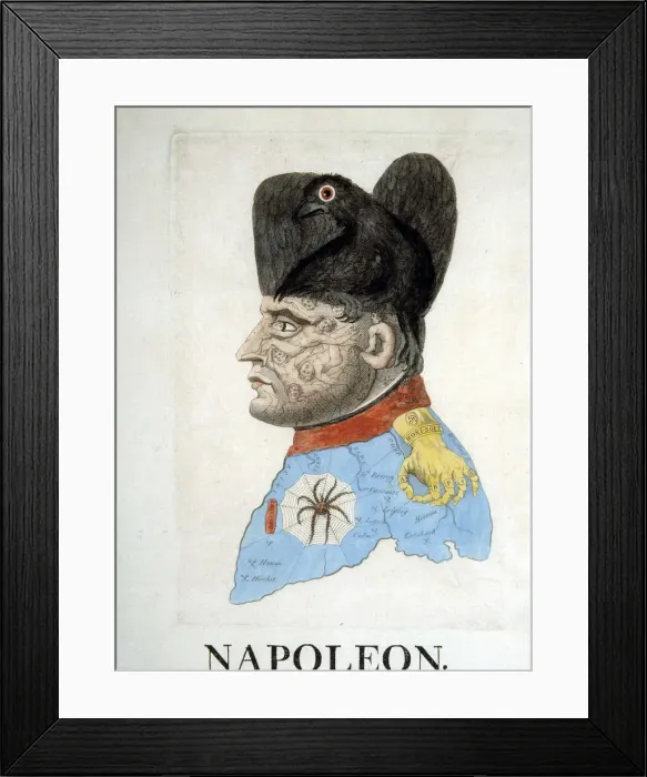 Framed Print : Napoleon Bonaparte (1769-1821), French emperor, satirical engraving Framed Print : Napoleon Bonaparte (1769-1821), French emperor, satirical engraving