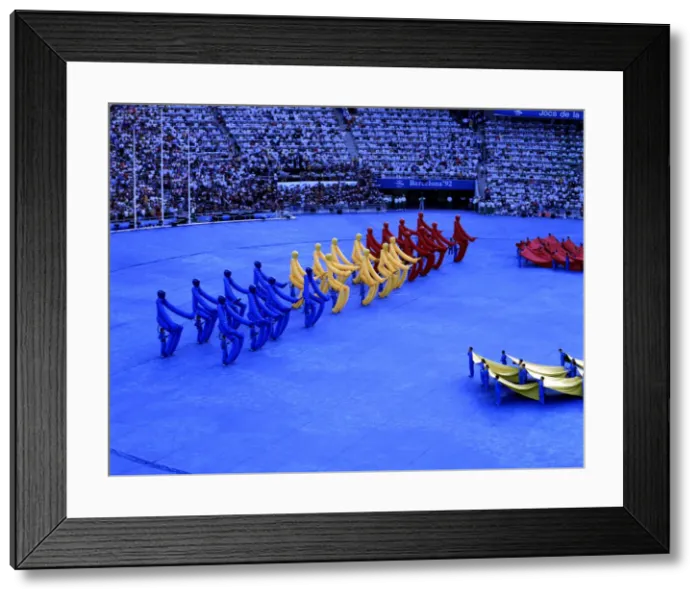Framed Print : Performance of Fura dels Baus in the spectacle of the opening ceremony of the 1992 Framed Print : Performance of Fura dels Baus in the spectacle of the opening ceremony of the 1992