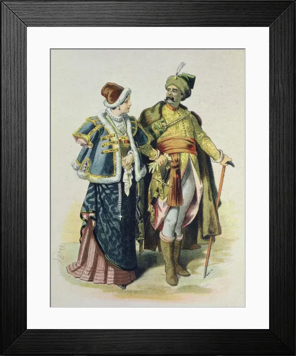 Framed Print : Costumes worn by the Polish nobility in the 17th century, drawing, 1885 Framed Print : Costumes worn by the Polish nobility in the 17th century, drawing, 1885