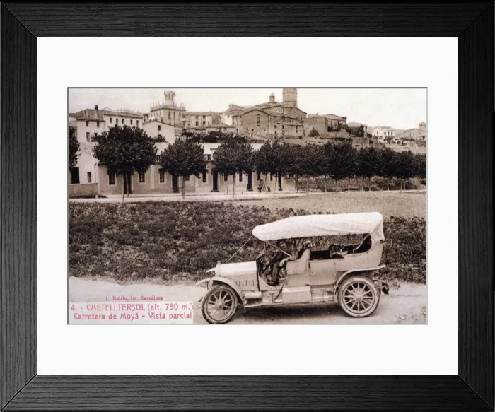 Framed Print : Partial view of Castelltercol (Barcelona), with a car on the road to Moià Framed Print : Partial view of Castelltercol (Barcelona), with a car on the road to Moià