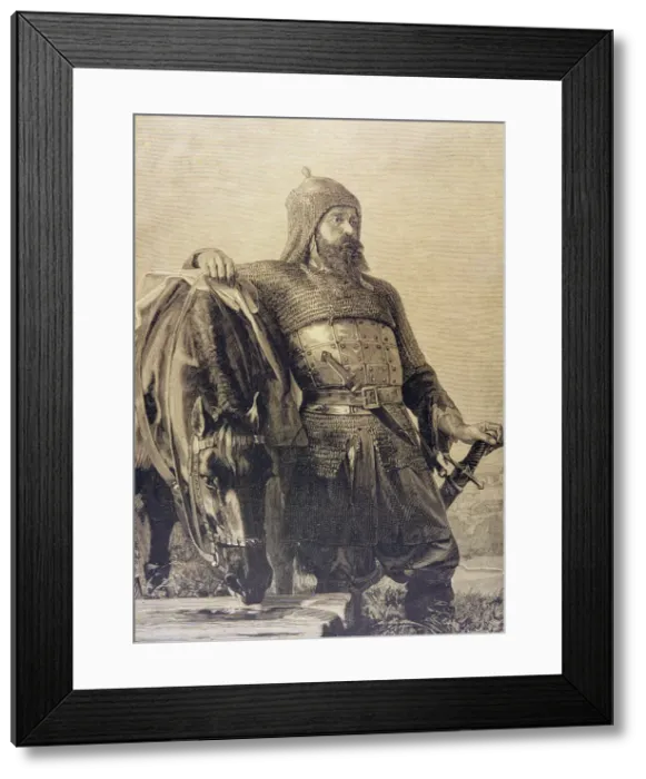 Framed Print : Russian warrior with his horse (Wereschtschagine painting), engraving, 1885 Framed Print : Russian warrior with his horse (Wereschtschagine painting), engraving, 1885