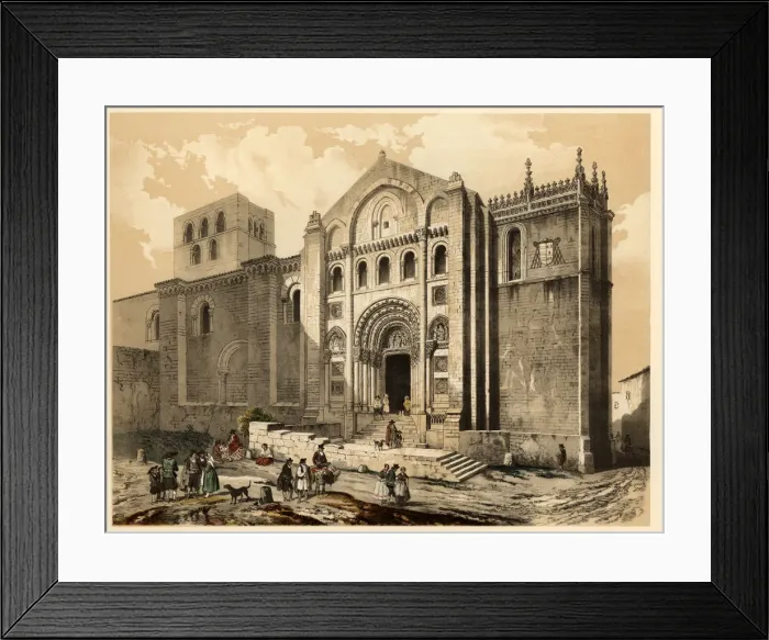 Framed Print : Cathedral of Zamora with villagers, life and traditional costumes of the time Framed Print : Cathedral of Zamora with villagers, life and traditional costumes of the time