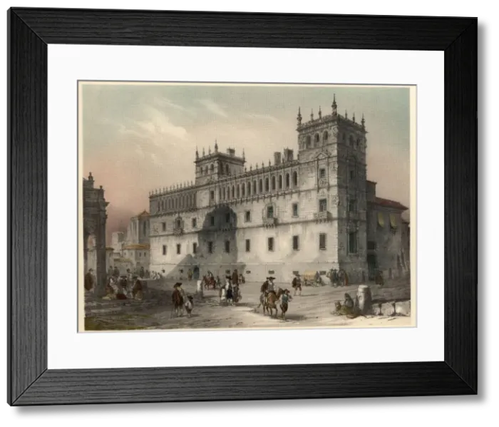 Framed Print : Palace of Condes de Monterrey in Salamanca, with scenes of life and traditional costumes Framed Print : Palace of Condes de Monterrey in Salamanca, with scenes of life and traditional costumes