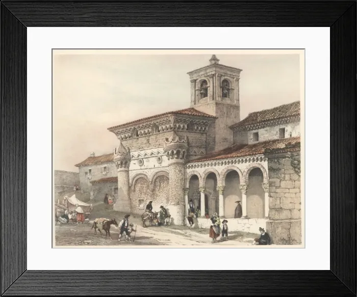 Framed Print : Church of San Miguel in Guadalajara, with scenes of life and traditional costumes of the time Framed Print : Church of San Miguel in Guadalajara, with scenes of life and traditional costumes of the time