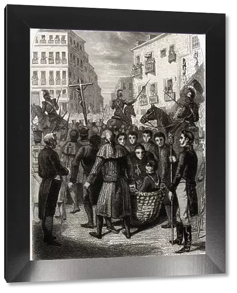 Trial, jibe and execution of revolutionary General Rafael de Riego, scene of his