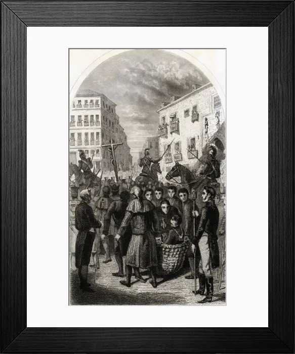 Framed Print : Trial, jibe and execution of revolutionary General Rafael de Riego, scene of his Framed Print : Trial, jibe and execution of revolutionary General Rafael de Riego, scene of his