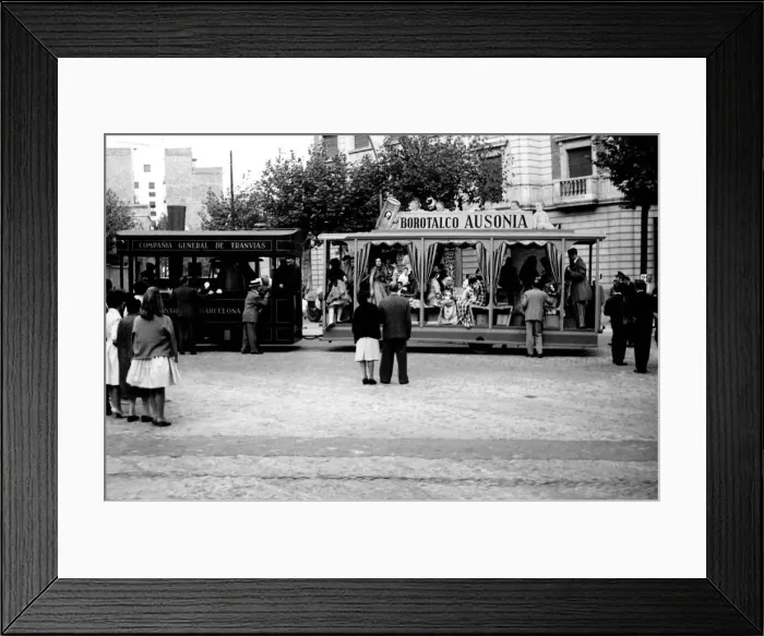 Framed Print : Exhibition of old trams with people in costume in the city center, photo about 1960 Framed Print : Exhibition of old trams with people in costume in the city center, photo about 1960