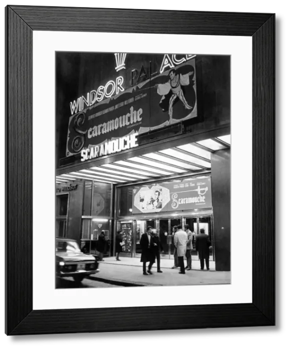 Framed Print : Facade of old cinema Windsor in Barcelona with neon signs advertising the film Scaromouche Framed Print : Facade of old cinema Windsor in Barcelona with neon signs advertising the film Scaromouche