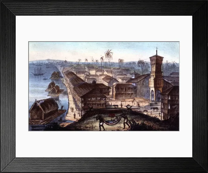 Framed Print : The city and the port of Guayaquil, color engraving Framed Print : The city and the port of Guayaquil, color engraving