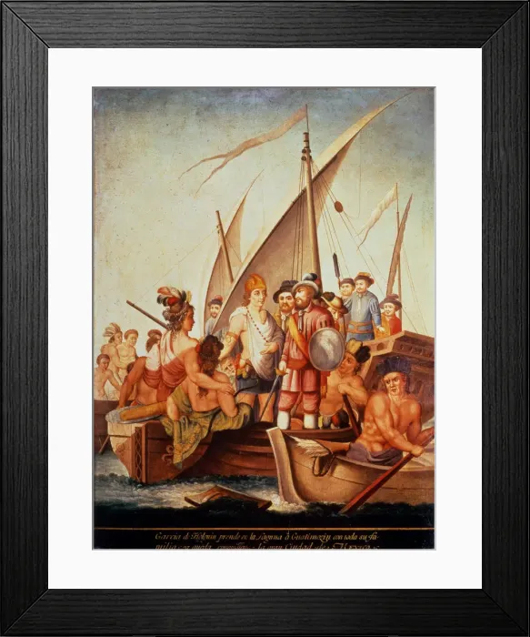 Framed Print : Conquest of Mexico, Perez de Holguin captures Guatimozin Framed Print : Conquest of Mexico, Perez de Holguin captures Guatimozin
