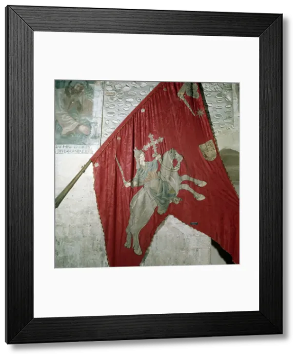 Framed Print : San Isidoro (560-636), Archbishop of Seville, detail of the banner of the Baeza of Framed Print : San Isidoro (560-636), Archbishop of Seville, detail of the banner of the Baeza of