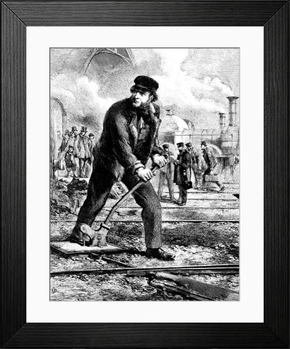 Framed Print : A Belgian railway pointsman, engraving 1886 Framed Print : A Belgian railway pointsman, engraving 1886