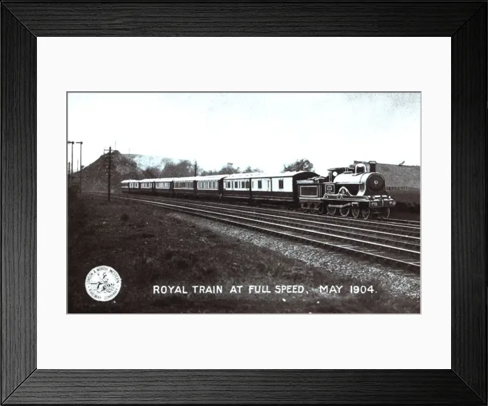 Framed Print : Royal train travelling at high speed in May 1904. Rail Way Company, London & North Western Framed Print : Royal train travelling at high speed in May 1904. Rail Way Company, London & North Western