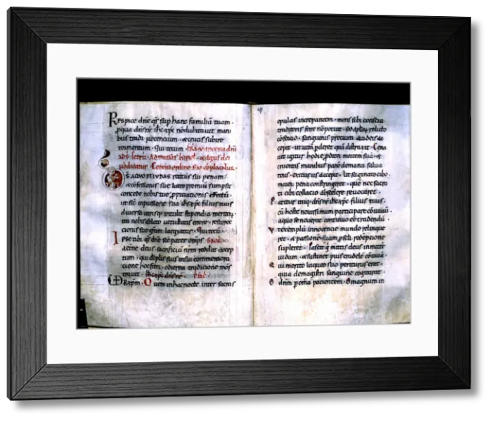 Framed Print : Sacramentary of the monastery of Ripoll, manuscript on parchment, c. 1050 Framed Print : Sacramentary of the monastery of Ripoll, manuscript on parchment, c. 1050