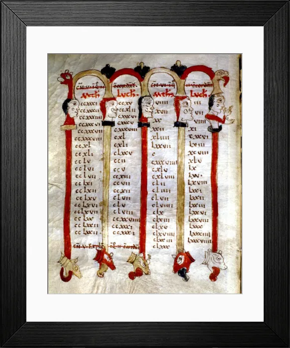 Framed Print : Table of concordance of the four gospels, biblical references are framed between Framed Print : Table of concordance of the four gospels, biblical references are framed between