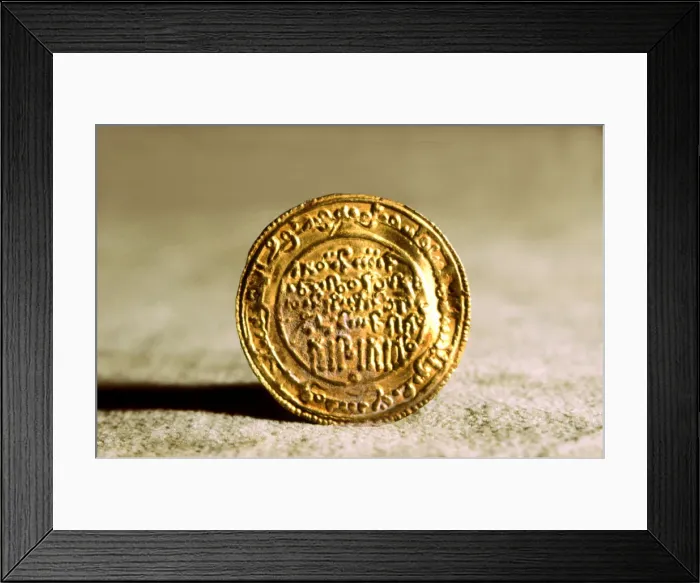 Framed Print : Andalusian gold dinar, also called Mancuso, used in Catalan counties during feudal times Framed Print : Andalusian gold dinar, also called Mancuso, used in Catalan counties during feudal times