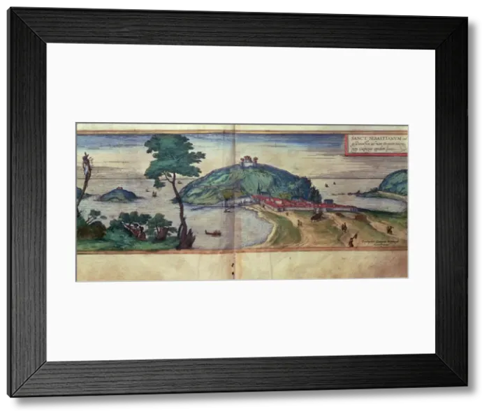 Framed Print : View of the city of San Sebastian. Engraving in Civitates Orbis Terrarum, 1576 Framed Print : View of the city of San Sebastian. Engraving in Civitates Orbis Terrarum, 1576