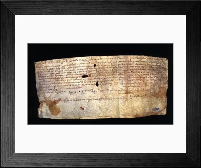 Framed Print : Execution of the will of Count Ramon Borrell I, parchment document dated May 6, 1034