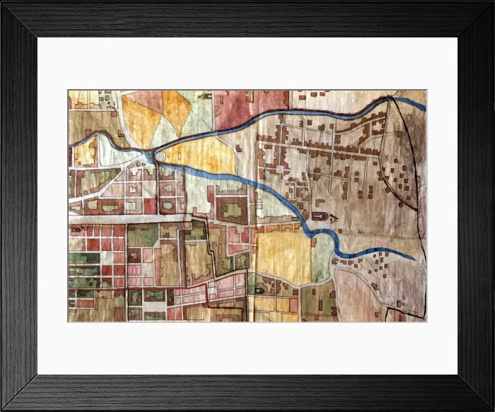 Framed Print : Detail of a map of the village of Gracia (Barcelona) in 1845 Framed Print : Detail of a map of the village of Gracia (Barcelona) in 1845