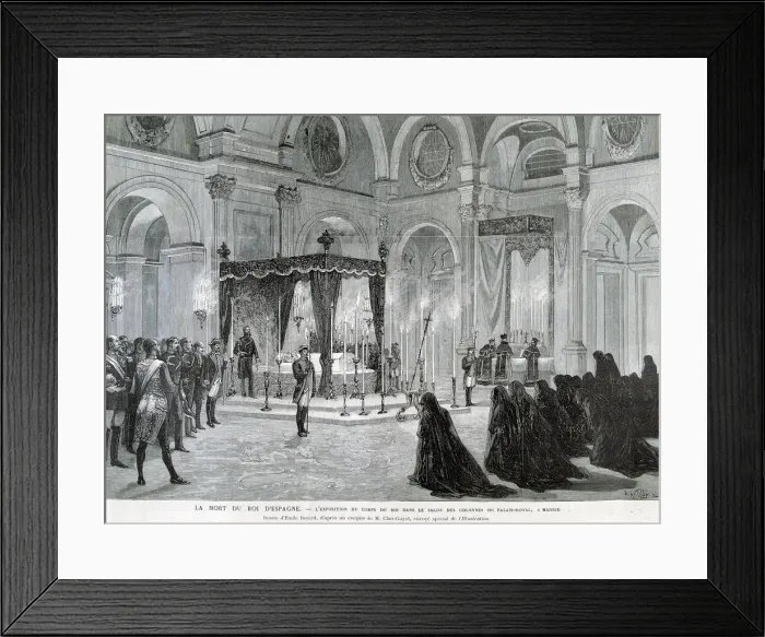 Framed Print : Death of Alphonse XII, exhibition of the Kings body in the Hall of Columns of Framed Print : Death of Alphonse XII, exhibition of the Kings body in the Hall of Columns of