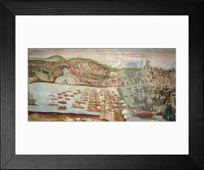 Framed Print : Entrance of the fleet in Lisbon, fresco in the hall of Portugal in the Palace of Framed Print : Entrance of the fleet in Lisbon, fresco in the hall of Portugal in the Palace of