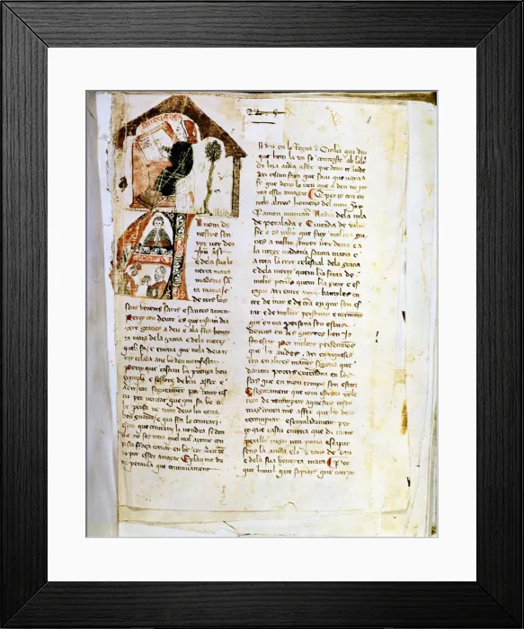 Framed Print : Chronicle of D. Jaume I by Ramon Muntaner, manuscript, 1328, front page with Framed Print : Chronicle of D. Jaume I by Ramon Muntaner, manuscript, 1328, front page with