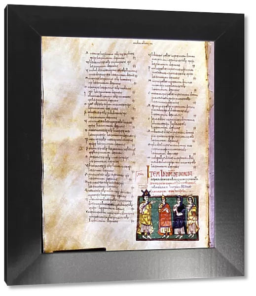 Page of the Codex Vigiliano with illustration of Recesvinto accompanied by Oroncio