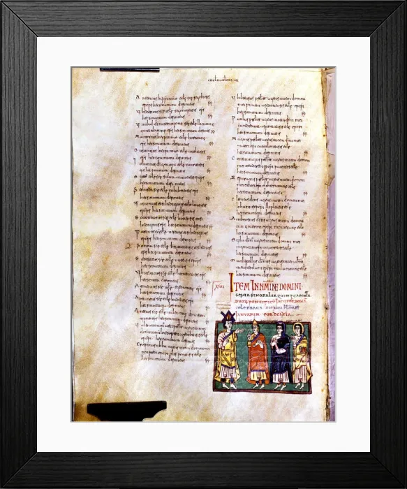 Framed Print : Page of the Codex Vigiliano with illustration of Recesvinto accompanied by Oroncio Framed Print : Page of the Codex Vigiliano with illustration of Recesvinto accompanied by Oroncio