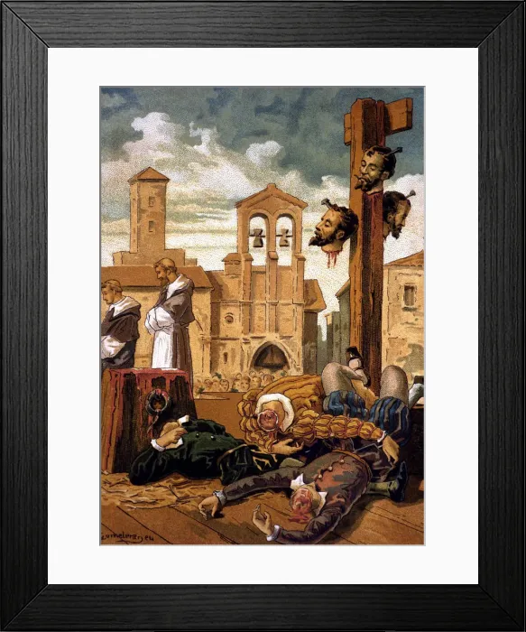Framed Print : Execution in Villalar in 1521 of the three Comuneros leaders: Juan de Padilla, Juan Bravo Framed Print : Execution in Villalar in 1521 of the three Comuneros leaders: Juan de Padilla, Juan Bravo
