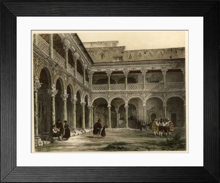 Framed Print : Courtyard of the archbishop Palace of Alcala de Henares, with scene of life Framed Print : Courtyard of the archbishop Palace of Alcala de Henares, with scene of life