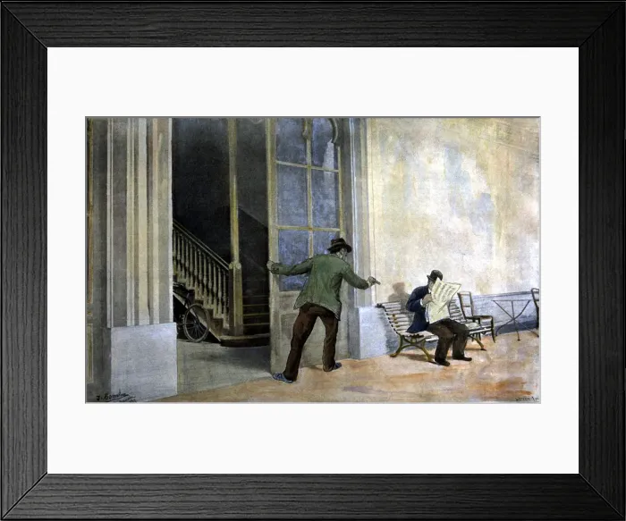 Framed Print : Reconstitution of the attack in the spa of Santa Agueda in Mondragon, which Framed Print : Reconstitution of the attack in the spa of Santa Agueda in Mondragon, which