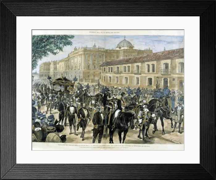 Framed Print : Driving the corpse of Queen Maria of Mercedes Orleans to the North Station Juan Camba drawing Framed Print : Driving the corpse of Queen Maria of Mercedes Orleans to the North Station Juan Camba drawing