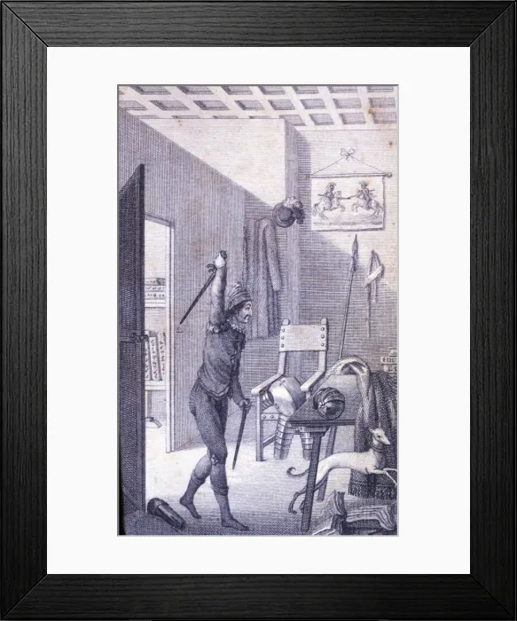 Framed Print : Engraving in an episode of Don Quixote, in El Ingenioso Hidalgo Don Quijote de la Mancha Framed Print : Engraving in an episode of Don Quixote, in El Ingenioso Hidalgo Don Quijote de la Mancha