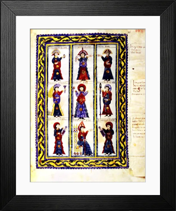 Framed Print : Iluminated page of the Codex Emilianense with kings Recesvinto, Knindesvinto, Egica Framed Print : Iluminated page of the Codex Emilianense with kings Recesvinto, Knindesvinto, Egica